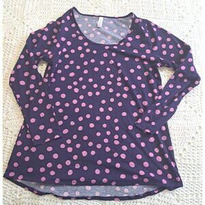 LuLaRoe L Navy & Purple Polka-Dot Long Sleeve Scoop Neck T-Shirt